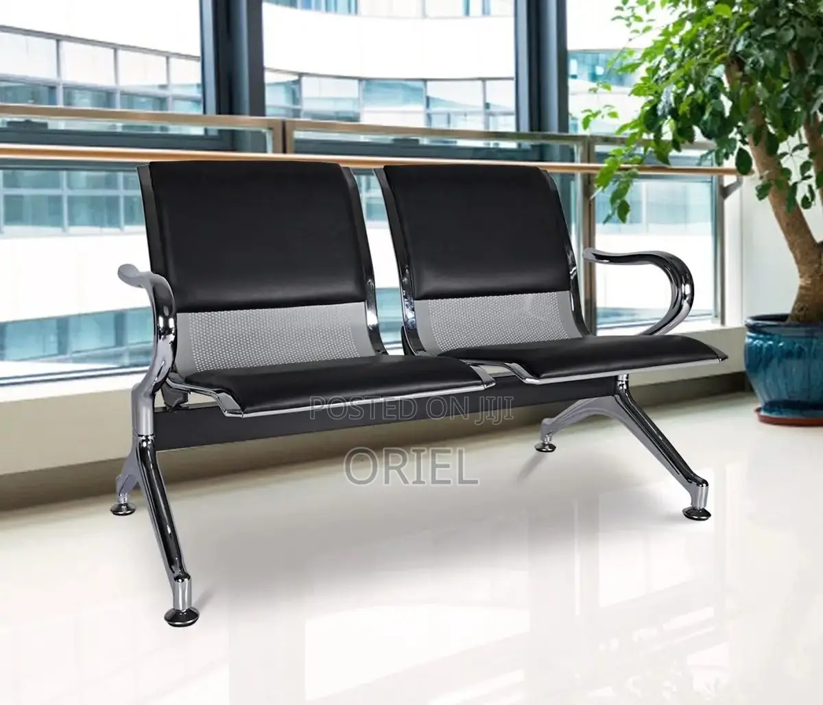 Modern Office Bench : 2-Seater Padded Office Reception Waiting Bench