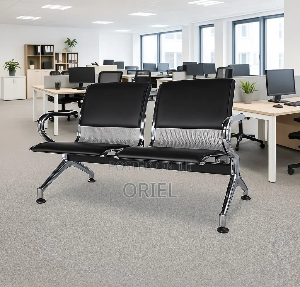 Modern Office Bench : 2-Seater Padded Office Reception Waiting Bench