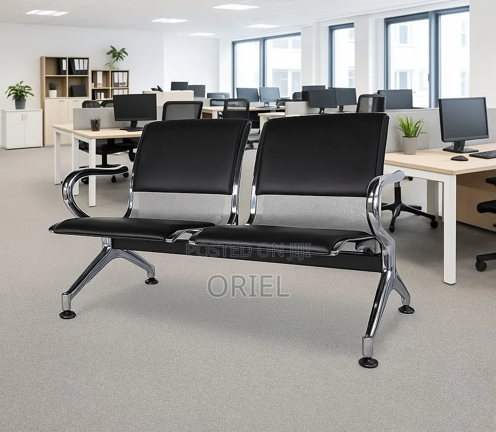 Modern Office Bench : 2-Seater Padded Office Reception Waiting Bench