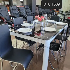 Elegant 6‐Seat Dining Table With Marble Glass Top