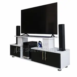 Modern Black White Tv Stand/Entertainment Unit With Storage Cabinets