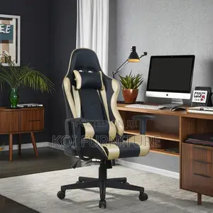 Office Chair; Black Golden Gamers and Streamers Fabric Chair