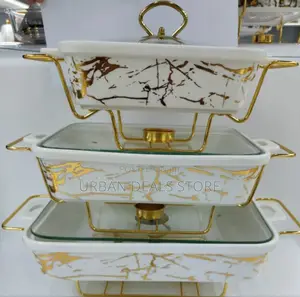 3pcs White Gold Ceramic Chaffing Dish