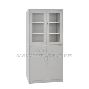 White Cabinet With Glass Doors and Shelves