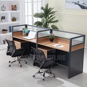 Office Workstation; Two Users Straight MDF Brown Workstation
