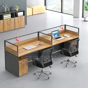 Office Workstation; Two Users Straight MDF Brown Workstation