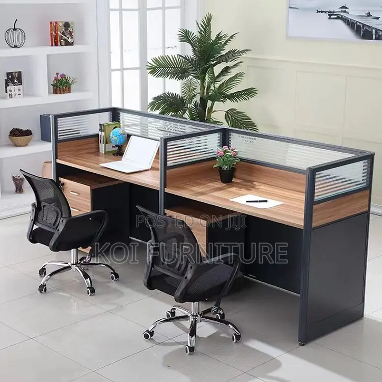 Office Workstation; Two Users Straight MDF Brown Workstation