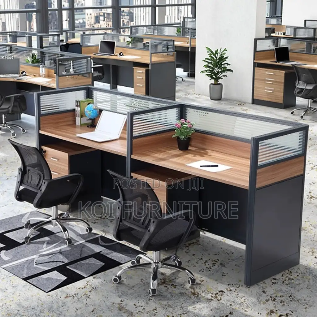 Office Workstation; Two Users Straight MDF Brown Workstation