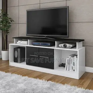 Modern Black White Tv Stand With Storage Shelves and Cabinet for Sale