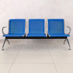 3-Seater Metal Waiting Bench Chair – Blue Office / Reception Seat