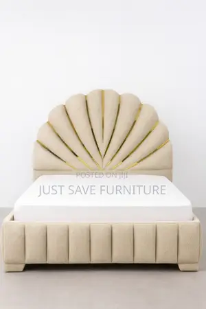 Elegant 5x6 Upholstered Bed Frame – Luxury Shell Headboard