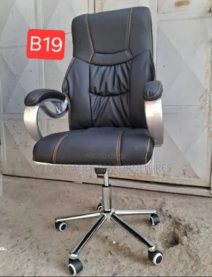 Black Leather Swivel Chair With Chrome Armsrest Base