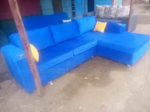 Blue L-Shaped Sofa 6 Seater