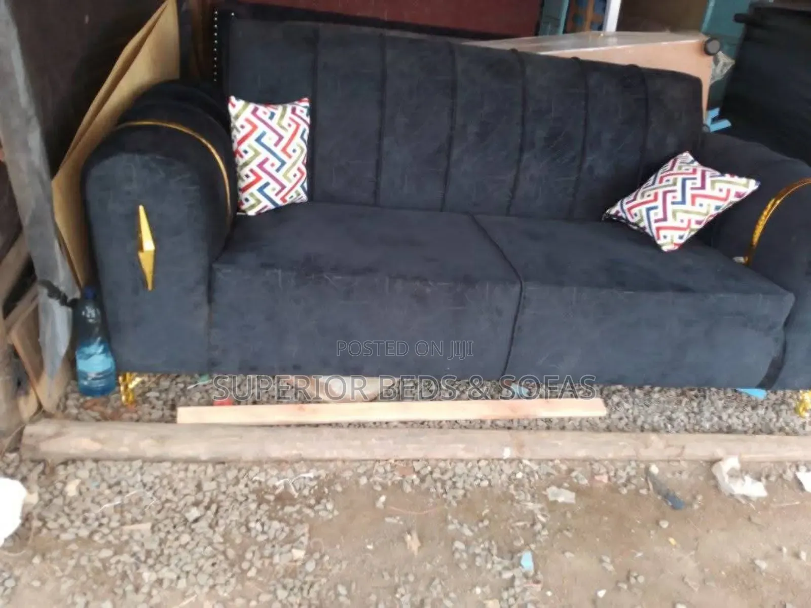 Black 3 Seater Sofa ( Throw Away Pillows)