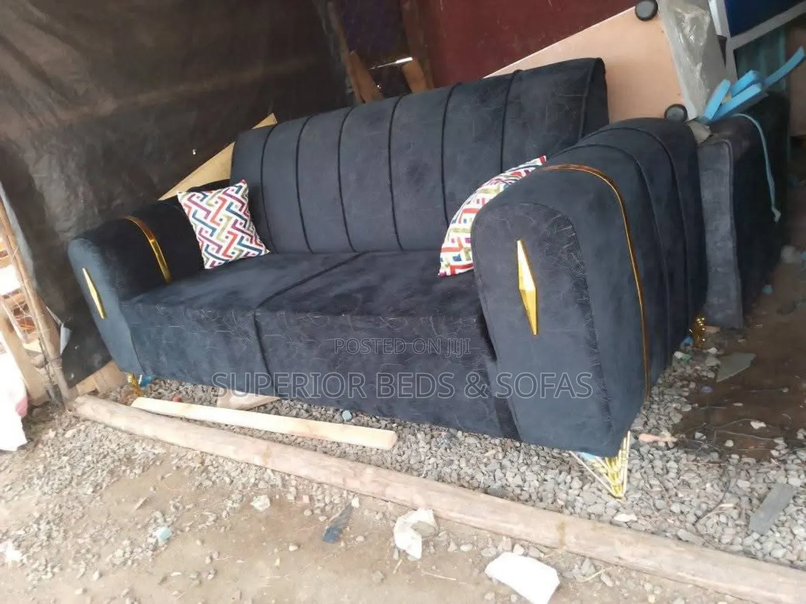 Black 3 Seater Sofa ( Throw Away Pillows)