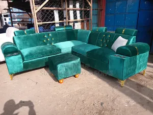 Green L-Shaped 5 Seater Sofa: Free Delivery