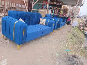 Blue Velvet 5 Seater Sofa Set (3+1+1)