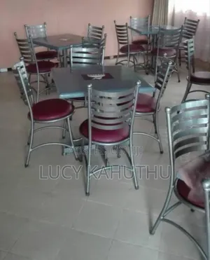 Powder Coated Set of Flat Chairs and Marble Top