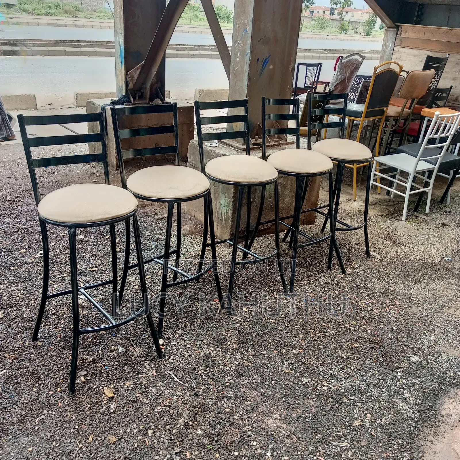 Cream Restaurant Flat Chairs With Black Durable Frame