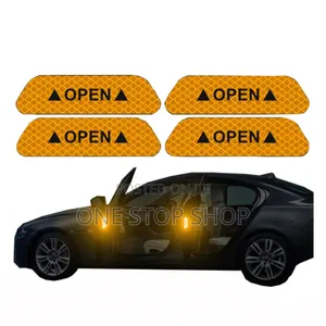4x Yellow Night Glow Car Door Open Reflector Stickers