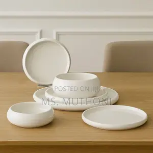 24pcs Unique, Modern Curved White Ceramic Dinner Set