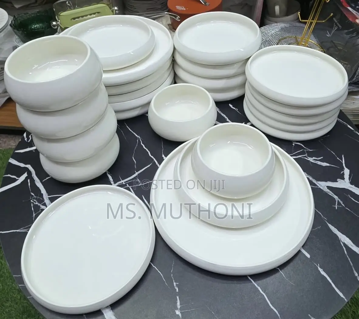 24pcs Unique, Modern Curved White Ceramic Dinner Set