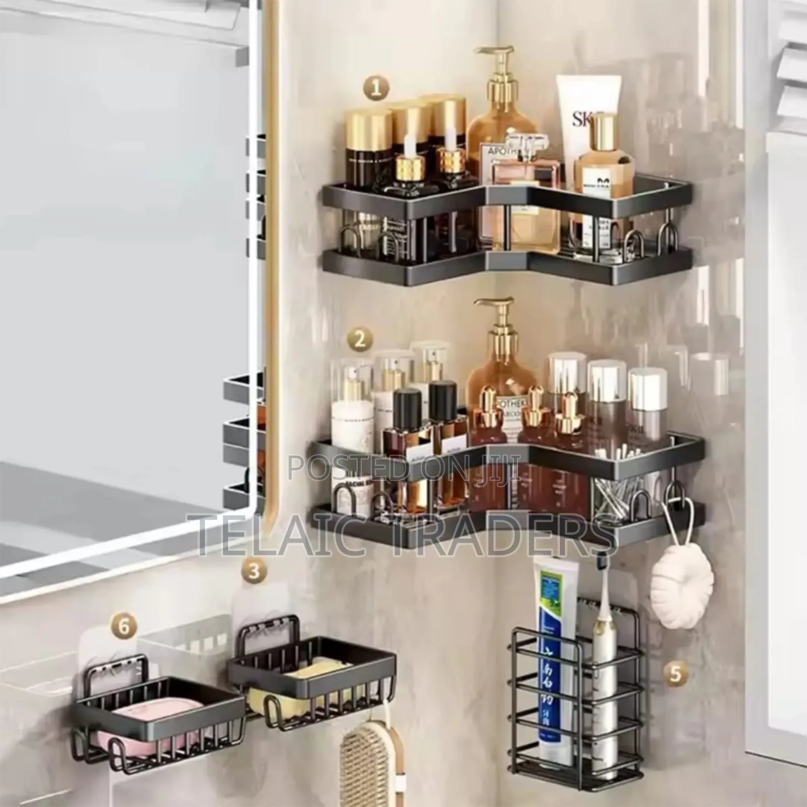 5pcs Set Corner Shower Caddy Shelf/ Wall Organizer