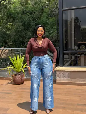 Ladies Fashionnova Trendy Star Detail Wide Leg Jeans