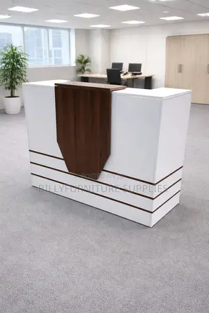 White and Walnut Reception Desk for Office