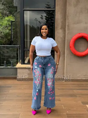 Blue Fashionnova Floral Embroidery Wide Leg Jeans