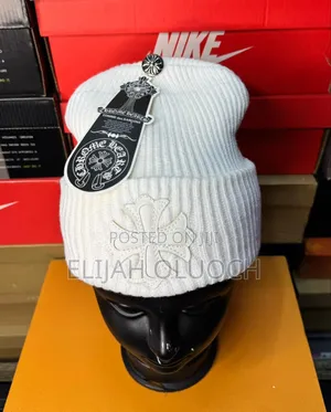 White Knitted Chromeheart Beanie Hats