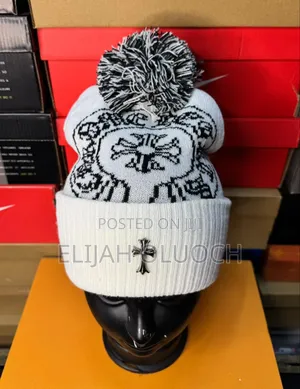 White Knitted Chromeheart Beanie Hats