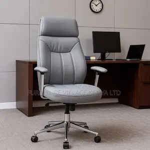 Office Chair; Grey Executive Leather Office Chair