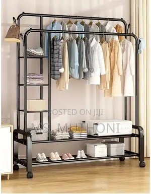 Multifunctional Clothes Rack With Side Storage Shelves *
