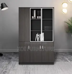 Office Cabinet : 3-Door Wooden Cabinet (Half Glass)