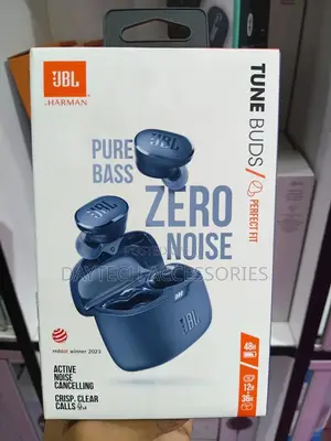The JBL Tune Buds True Wireless Noise-Cancelling Earbuds in Blue.