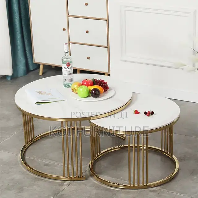 Coffee Table; Marble Round Dual Coffee Table