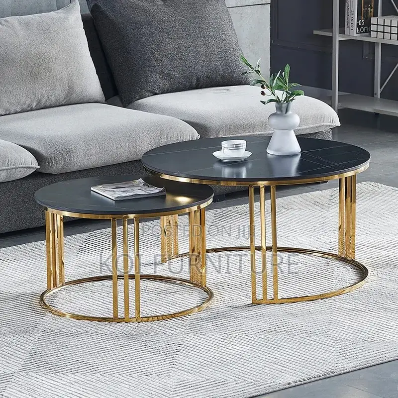 Coffee Table; Marble Round Dual Coffee Table
