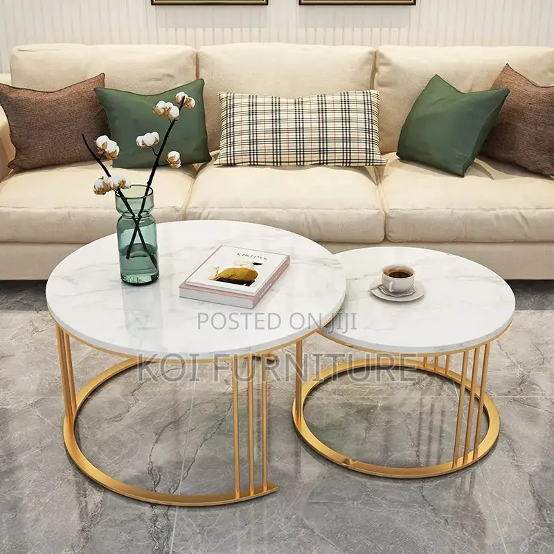 Coffee Table; Marble Round Dual Coffee Table