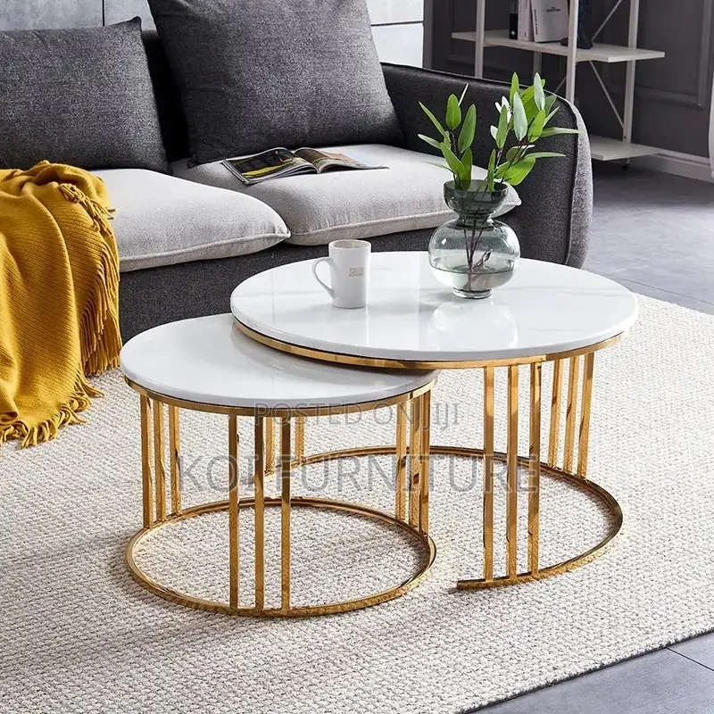 Coffee Table; Marble Round Dual Coffee Table