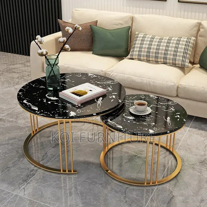 Coffee Table; Marble Round Dual Coffee Table