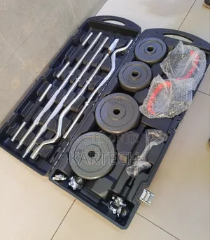 58kg Adjustable Weight Lifting Set With Curl Bar for Home Workout