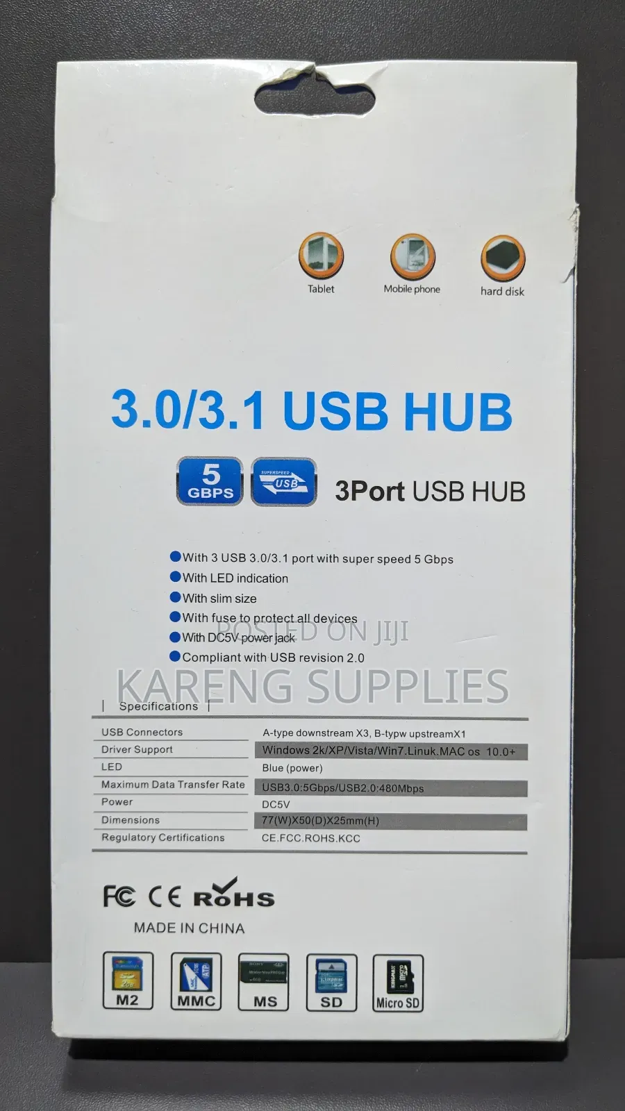 3 Port Usb Hub 3.0/3.1 Card Reader(Type C Input)