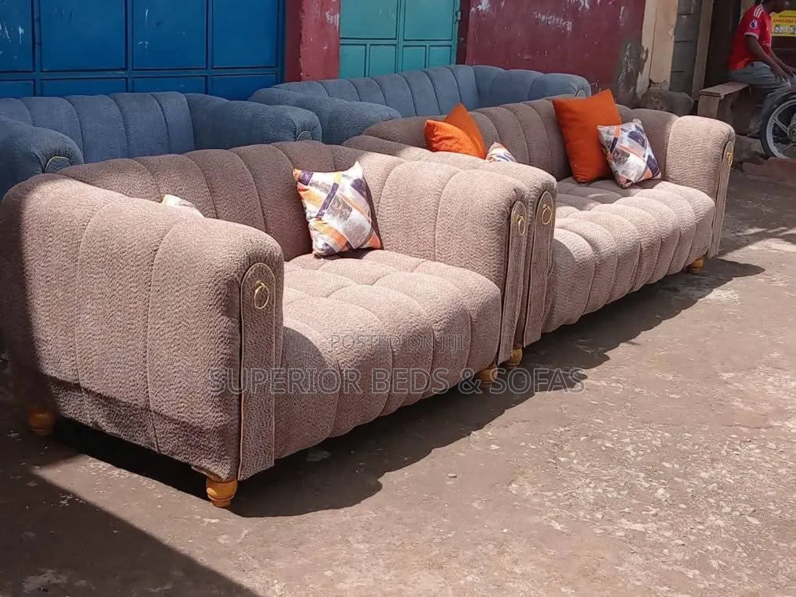Brown/Fabric 5 Seater Sofa Set ( 3 +2) Seater