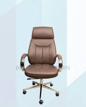 Brown Executive Leather Office Chair High Back Chrome Base Support
