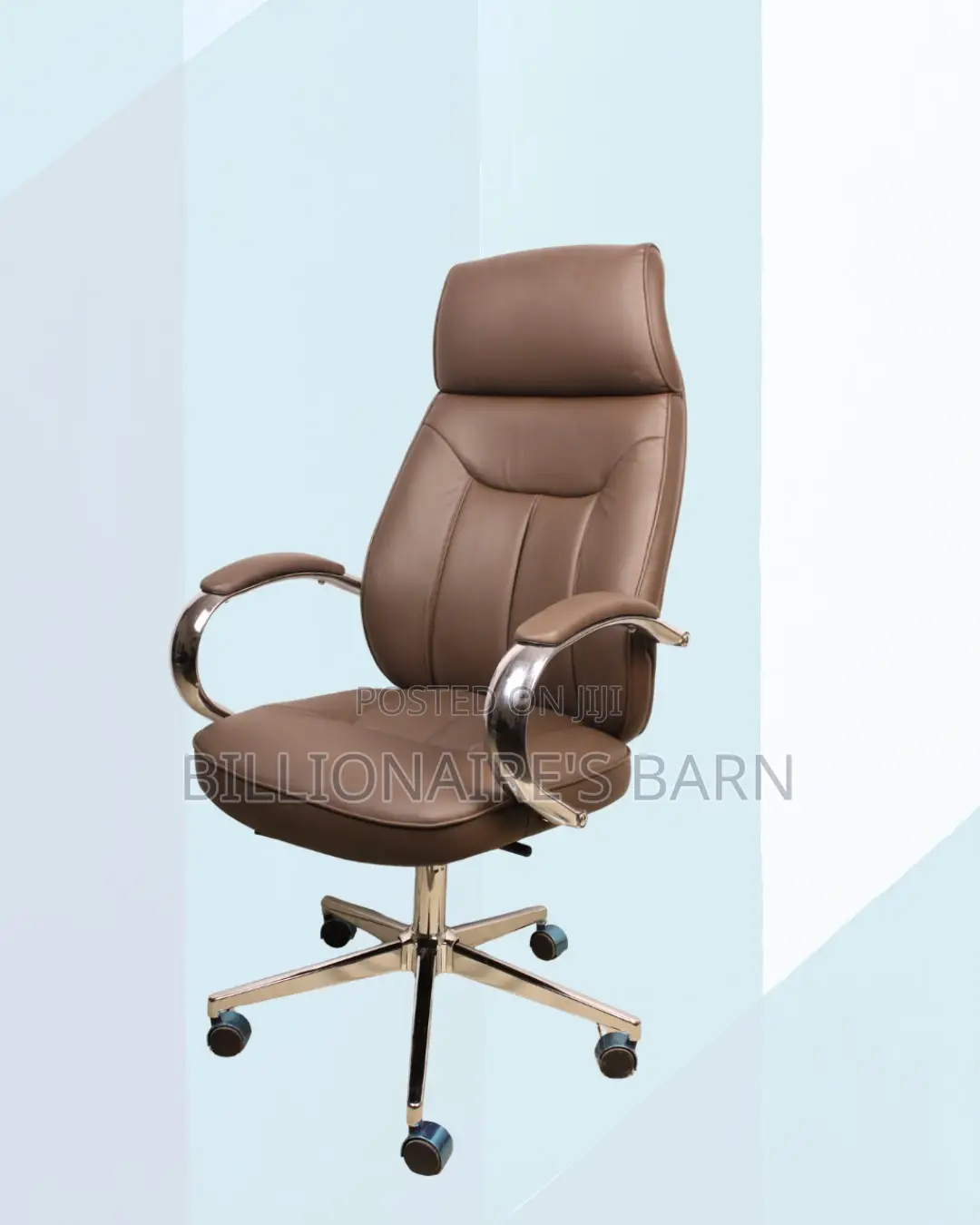 Brown Executive Leather Office Chair High Back Chrome Base Support