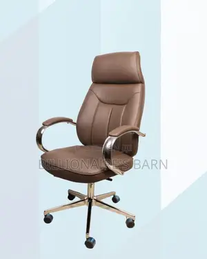 Brown Executive Leather Office Chair High Back Chrome Base Support