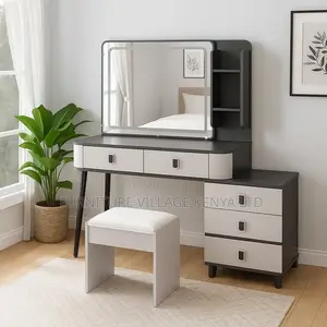 Office Cabinet; Modern Dressing Table With Led Mirror And Stool