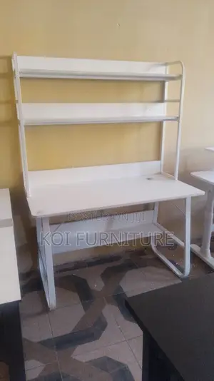 Office Desk : White Study Desk With Top Shelves