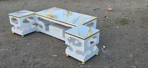 Modern Top Ceramic/ Glass Coffee Table With Two Stools.
